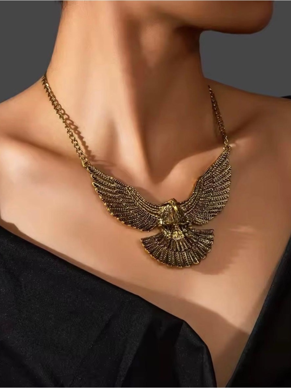 Vintage Gold Eagle Statement Necklace Bold Boho Fashion Jewelry